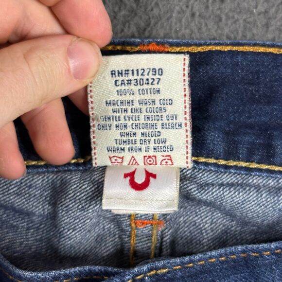 True Religion Jeans Mens 38x33 Blue Bootcut Dark Wash Denim Made in USA - Picture 6 of 16